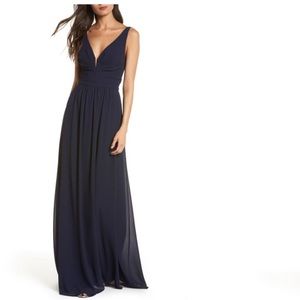 Lulus Navy Chiffon V-Neck Gown XS
